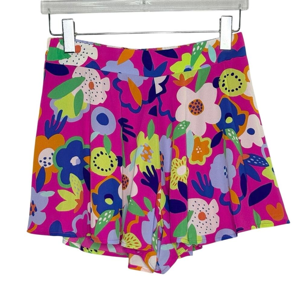 Adrienne Flower Bomb Floral Multicolor Pull On Shorts M NEW Bright Pink Colorful